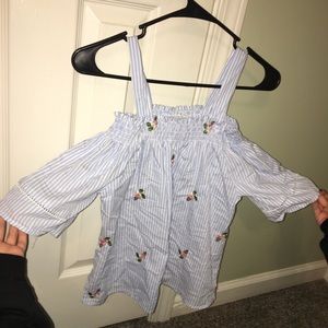 Juniors Blue Stripped Cute Cold Shoulder Top